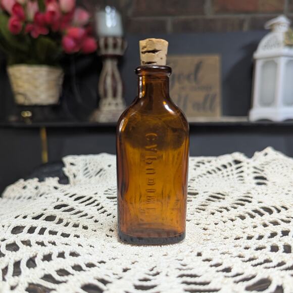 Empty Vintage Cork Top Capudine Amber Glass Apothecary Bottle, Pre-Owned - Picture 2 of 6